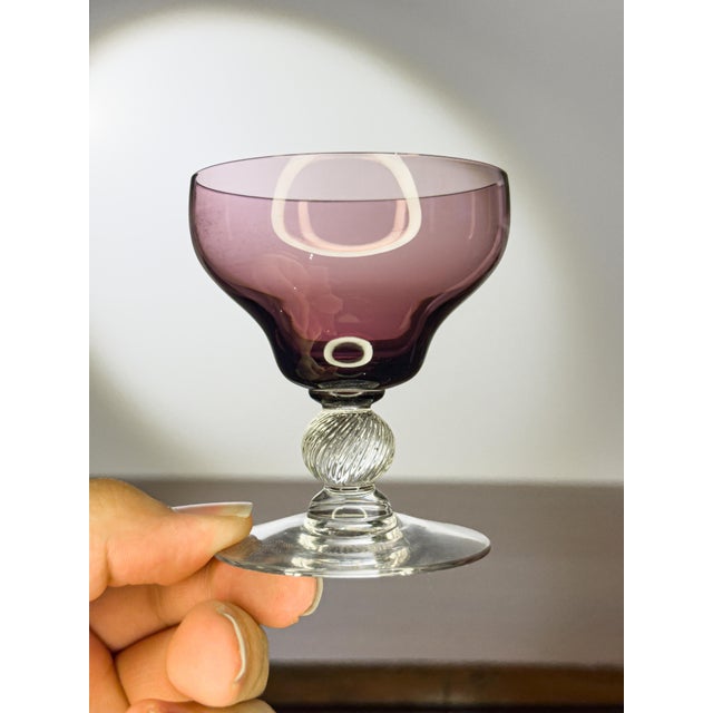 Art Deco 1920s Art Deco Small Purple Twist Glass - Set of 7 For Sale - Image 3 of 4