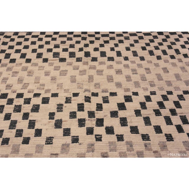 Large Size Modern Cream Gray Black Checkerboard Design Contemporary Area Rug, Country of origin: Central Asia, Circa date:...