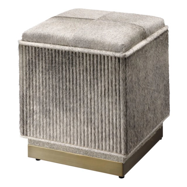 Jamie Young Easton Ottoman, Grey Hide For Sale