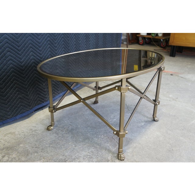 Ballard Designs Brass Oval Olivia Smoked Glass Mirror Coffee Cocktail ...