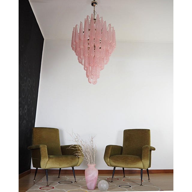 Large Vintage Italian Murano Glass Chandelier with 85 Glass Pink Petals Drop, 1990 For Sale - Image 13 of 15