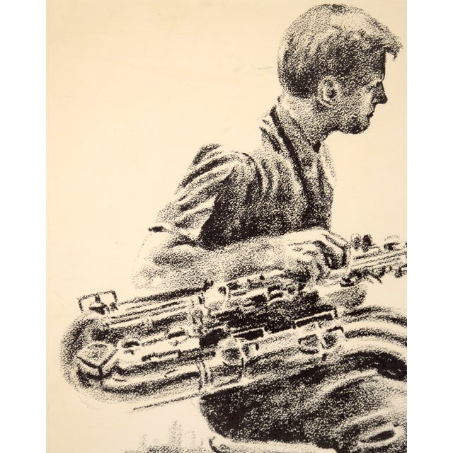 Gerry Mulligan, Baritone Sax - Rare Signed Figurative Lithograph in Ink on Paper by Eugene Hawkins For Sale - Image 4 of 6