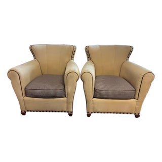 Late 20th Century Ralph Lauren Style Equestrian Club Chairs With Houndstooth Cushions, a Pair For Sale
