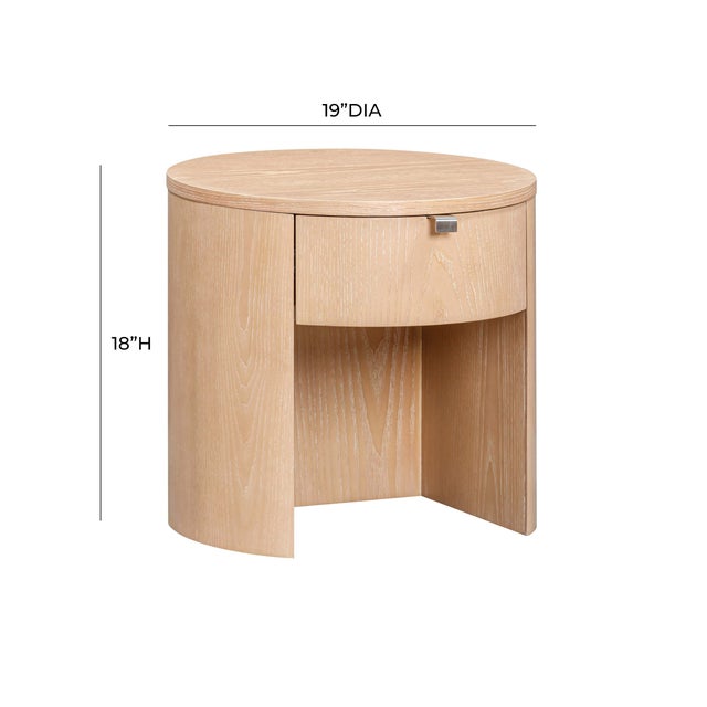 Tan Marlow Natural Wood Round Nightstand For Sale - Image 8 of 9