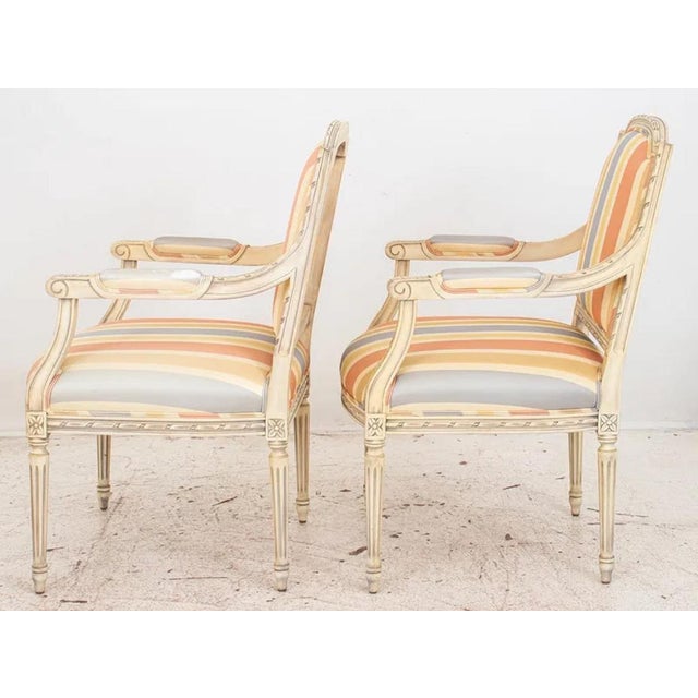 17th Century French Louis XVI Style Upholstered Armchairs - Set of 2 For Sale In New York - Image 6 of 11
