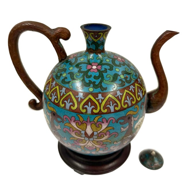 Early 20th Century Hand-Crafted Chinese Cloisonné Ewer / Teapot For Sale - Image 13 of 15