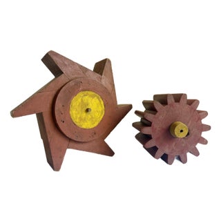 Large Antique Industrial Wooden Gear Molds, a Pair, Late 19th Century For Sale