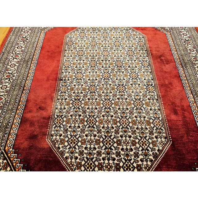 Vintage Persian Qum Area Rug, Hand-Knotted Silk, Herati Medallion Pattern, Ivory & Red, 4x6 For Sale - Image 10 of 16
