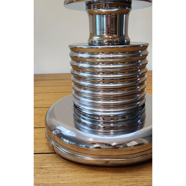Mid 20th Century Mid-Century Modern Chrome Table Lamps - Tall Stacked Rings - Style of Karl Springer - Set of 2 For Sale - Image 9 of 14