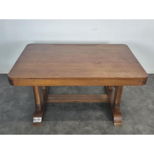 Oak Dining Table with Double Legs, 1940s, in Very Good conditions. Designed 1920 to 1949