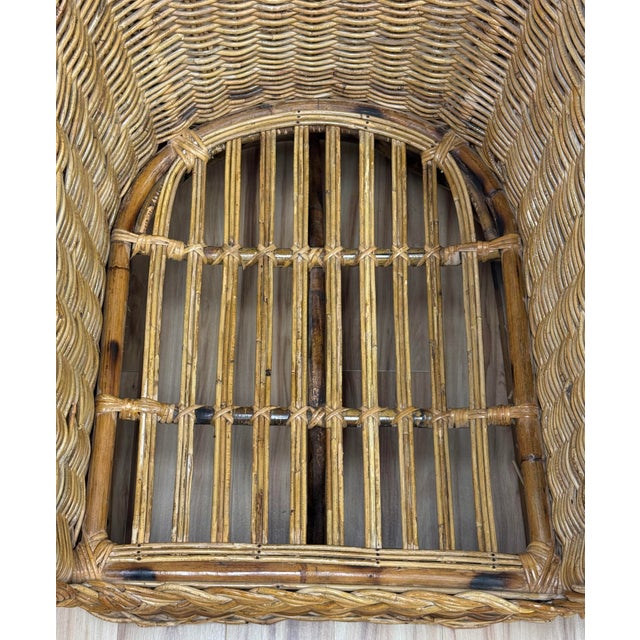 Vintage Braided Wicker Club Chairs With Ottoman For Sale - Image 15 of 16