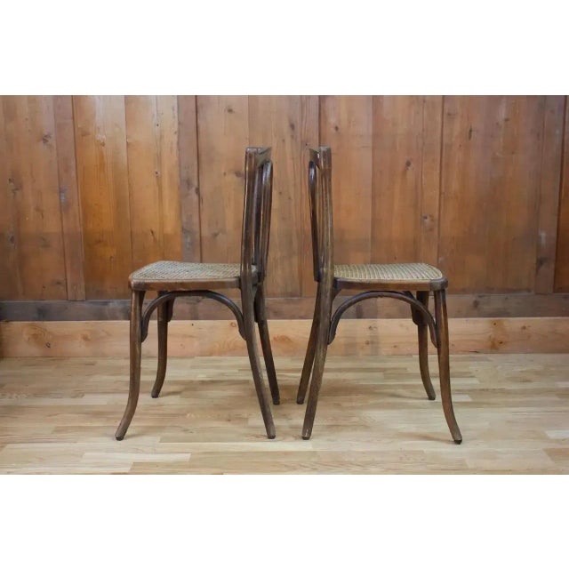 Set of French Cined Wooden Bistro Chairs For Sale - Image 4 of 7