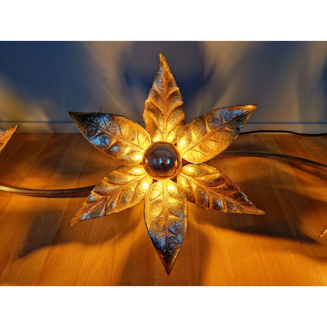 Large Floral Wall Light attributed to Willy Daro for Massive, Belgium, 1970s For Sale - Image 6 of 18