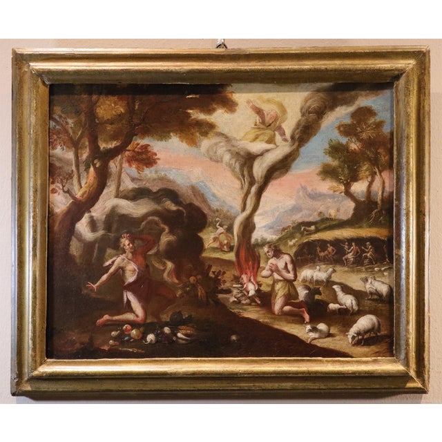 Maarten De Vos, Adam and Eve after the Fall / The Sacrifices of Cain and Abel, 17th Century, Oil Painting on Canvas, Framed, Set of 2 For Sale - Image 6 of 15