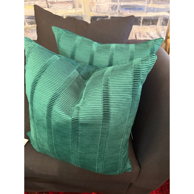 Hunter Green Velvet Blend Pillows With New Inserts For Sale In Miami - Image 6 of 7
