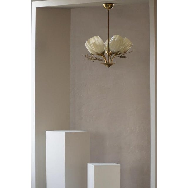 Mid-Century Modern Five-Light Ceiling Lamp with Opaline Glass Shades from Itsu, Finland, 1940s For Sale - Image 14 of 16