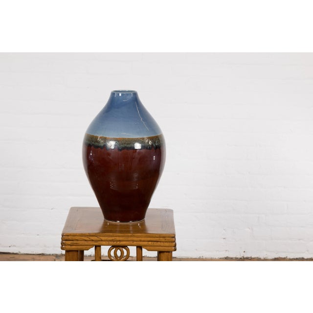 Contemporary Blue & Brown Glaze Ceramic Vase For Sale - Image 12 of 12