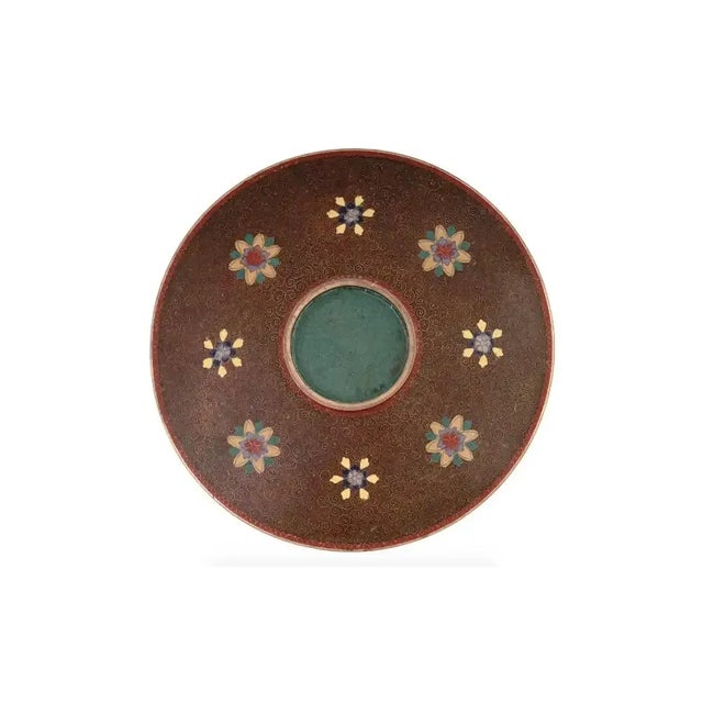 Japanese Antique Meiji Japanese Cloisonne Enamel Gold Stone Charger Plate Bu For Sale - Image 3 of 5