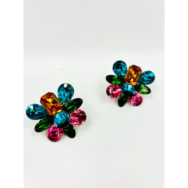 Wendy Gell 80s One of a Kind Runway Crystal Gem Earrings For Sale In Los Angeles - Image 6 of 11