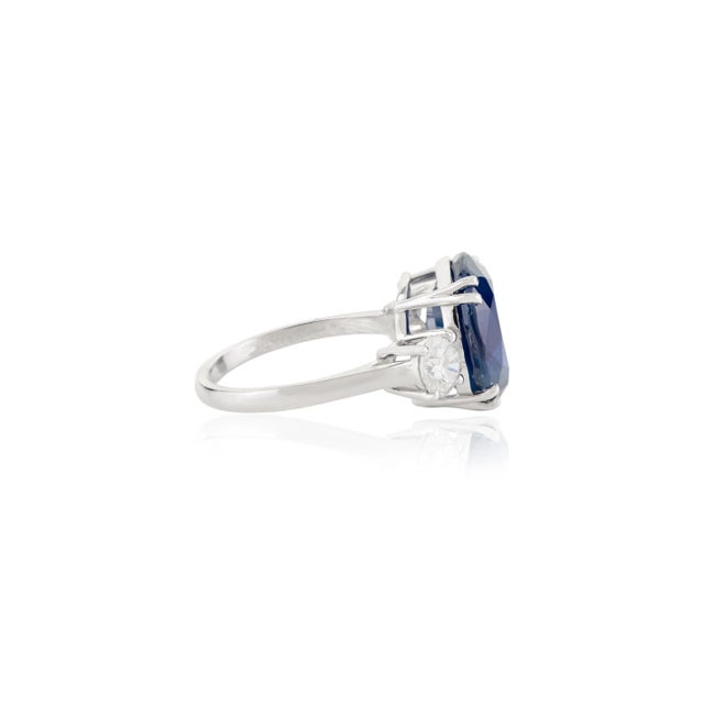 Not Yet Made - Made To Order 8.55 Carat Blue Sapphire and Diamond Three Stone 18k Gold Ring Size 6 For Sale - Image 5 of 12