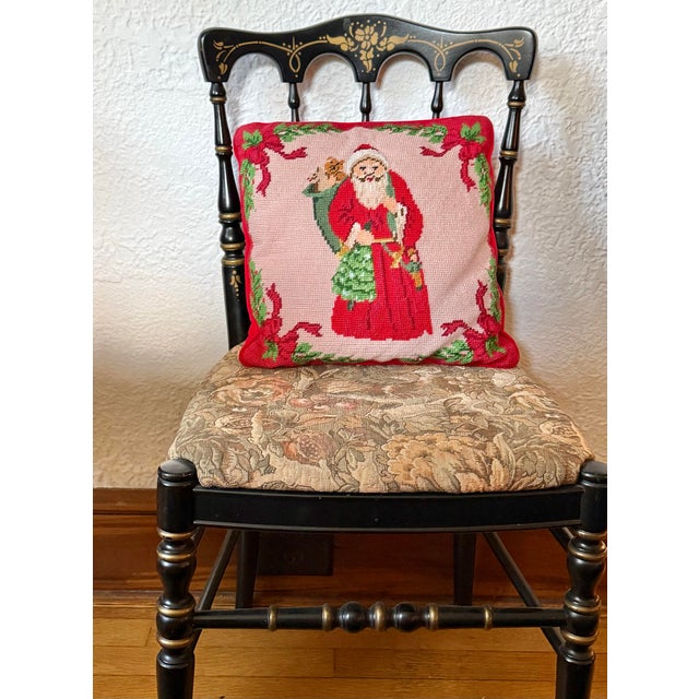 Red 1970s Traditional Santa Needlepoint Pillow For Sale - Image 8 of 9