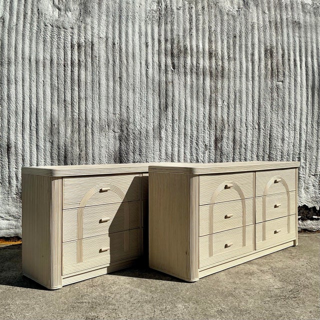 Wood Mid 20th Century Vintage Coastal Arched Pencil Reed Dresser For Sale - Image 7 of 8