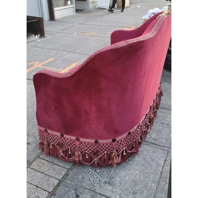 1960s 1960s Elegant Burgundy Loveseat Embroidery Sofa For Sale - Image 5 of 6