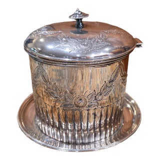 Vintage English SIlver-plated Hinged Biscuit Jar (Biscuit Barrell)/ Ice Bucket For Sale