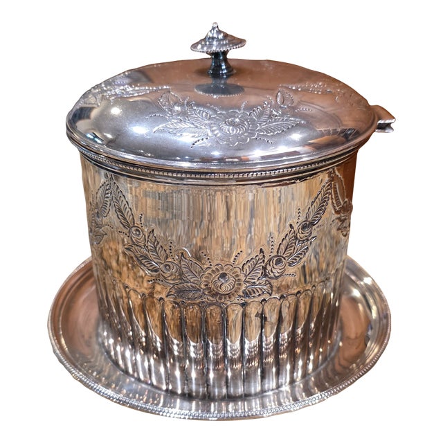 Vintage English SIlver-plated Hinged Biscuit Jar (Biscuit Barrell)/ Ice Bucket For Sale