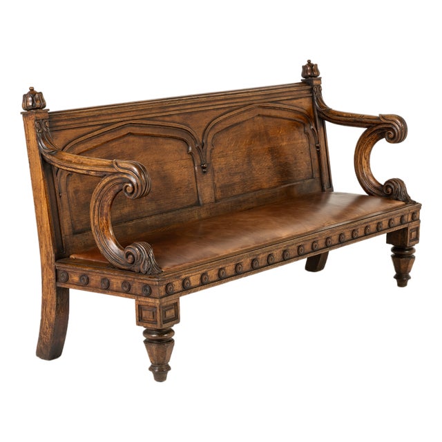 19th Century English Oak Gothic Bench For Sale