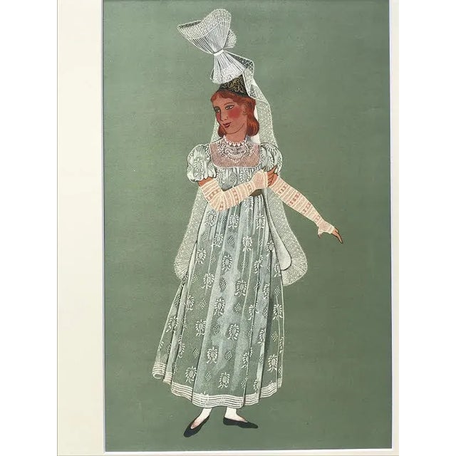 French Vintage French Regional Costume Print 1929 Woman of Normandy For Sale - Image 3 of 7