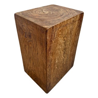 Rustic Modern Solid Teak Block Vintage End / Side Table For Sale