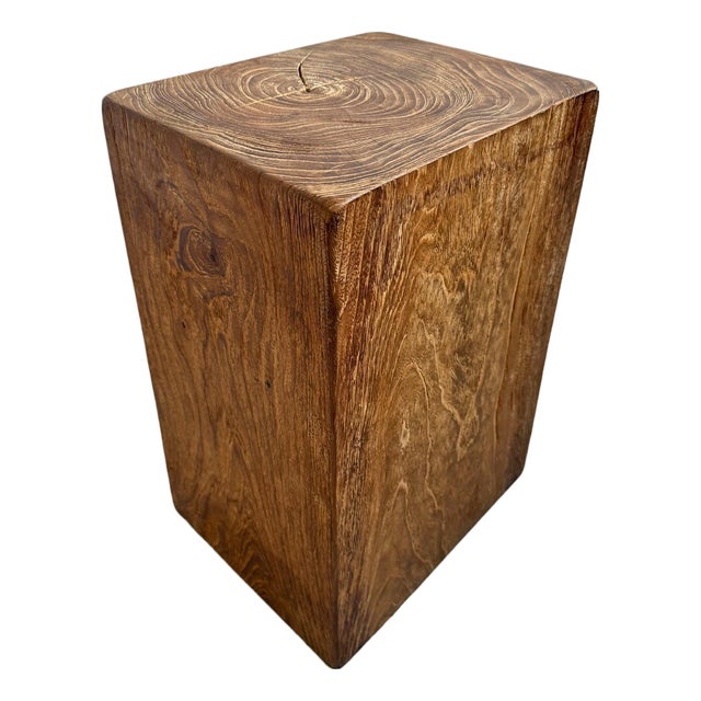 Rustic Modern Solid Teak Block Vintage End / Side Table For Sale