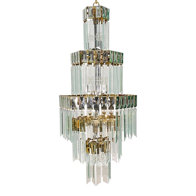 Brass and Glass Multi-Tiered Chandelier | Chairish