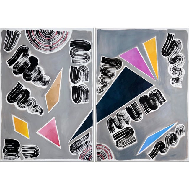 2021 "Nineties Triangles and Swirls" Postmodern Style Acrylic Diptych Painting by Natalia Roman - a Pair For Sale - Image 10 of 10