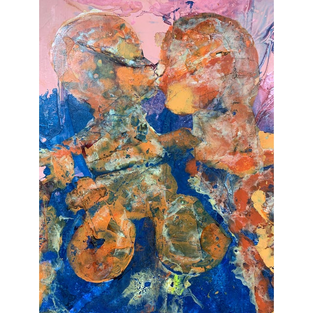 1990s Two Nude Lovers Kissing Abstract Painting, Framed Chairish