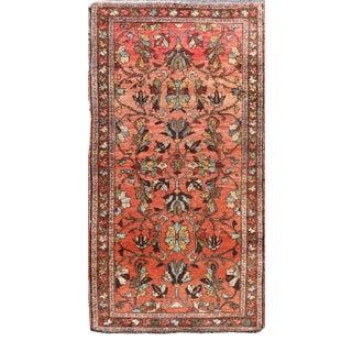 Antique Persian Hamadan Carpet With Floral Designs in Soft Orange Red and Brown For Sale