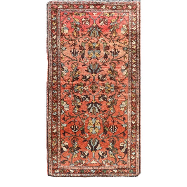 Antique Persian Hamadan Carpet With Floral Designs in Soft Orange Red and Brown For Sale