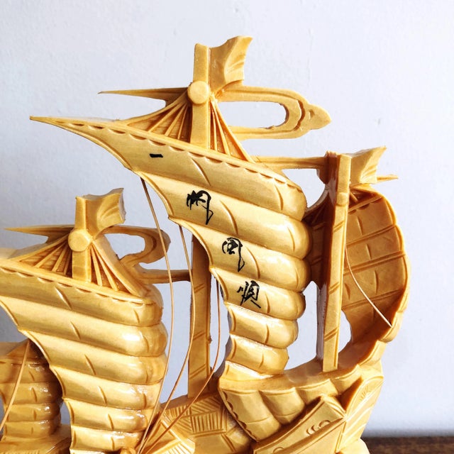 Vintage Chinese carved wooden ship.