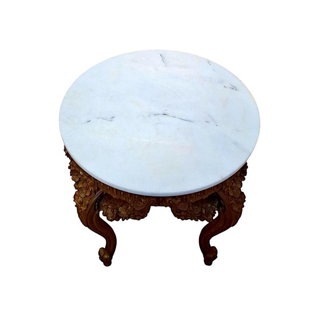 Mid 20th Century Rococo Revival Carved Wood and Marble Accent Table For Sale - Image 5 of 7