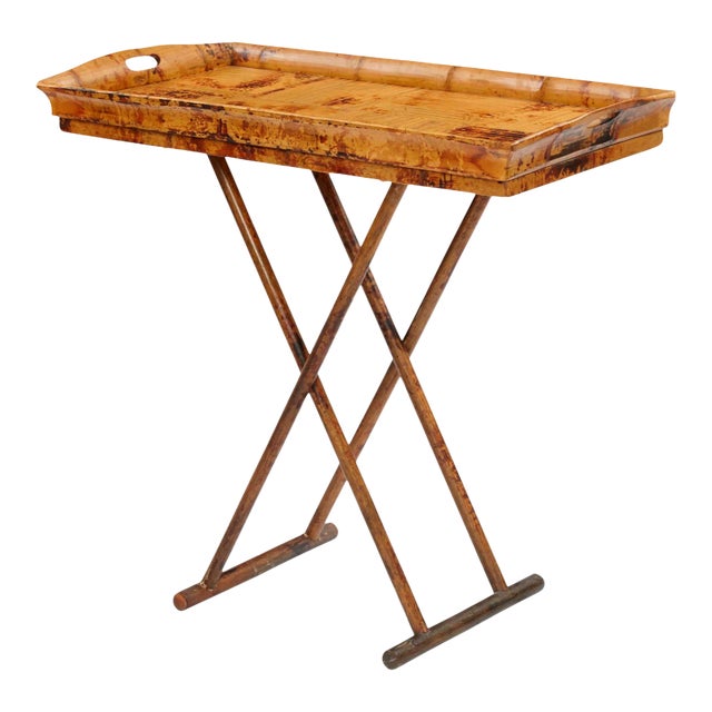 Butler Tray or Coffee Table, Brown Tortoise, Rattan For Sale