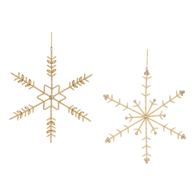 Gold Beaded Metal Snowflake Ornament (Set of 6) For Sale