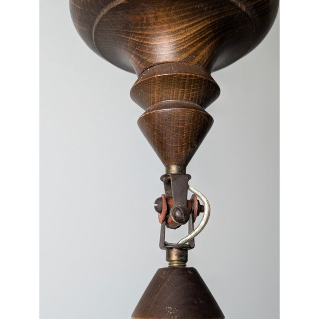 French Brutalist Carved Wood Chandelier by Charles Dudouyt, 1940s For Sale - Image 12 of 15