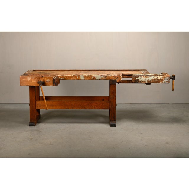 Vintage Industrial Rustic Carpenter's Workbench in Wood, 1950s For Sale - Image 6 of 18