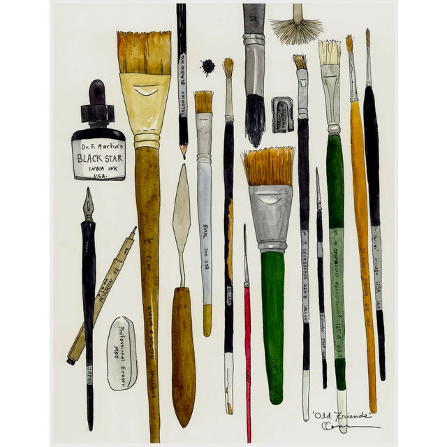 Contemporary Original Watercolor Painting With Pen and Ink “Old Friends” For Sale - Image 3 of 9