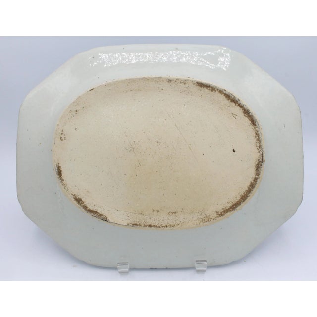 Circa 1830-60 Blue Canton large platter, Chinese export. Elongated octagonal form with incut corners. Well painted & fine...