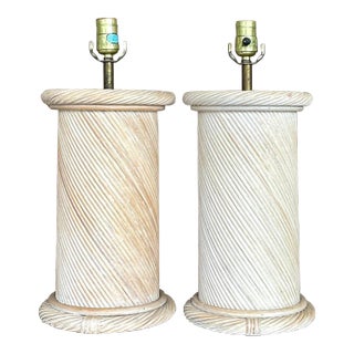 Vintage Coastal Swirl Pencil Reed Lamps - a Pair For Sale