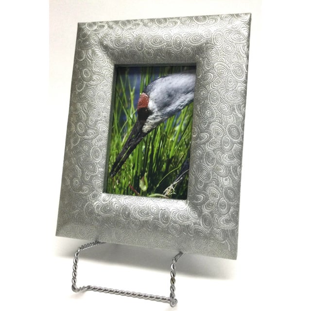 2000 - 2009 Heavy Silver Tone Carved Abstract Photo Frame With Stand For Sale - Image 5 of 9
