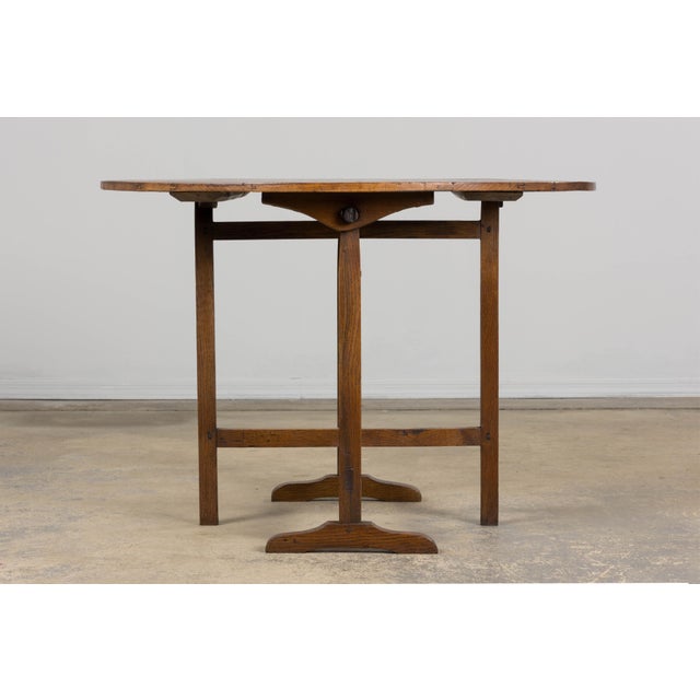 Antique Country French Farmhouse Oval Oak Vendange Wine Tasting Table For Sale - Image 9 of 11