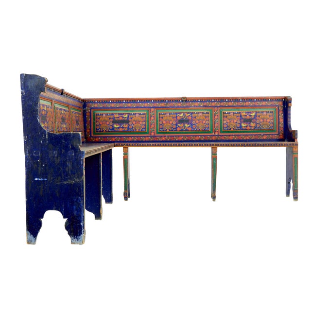 19th century hand painted folk art corner seat circa 1880. Rare traditional piece of hungarian furniture, hand painted in...